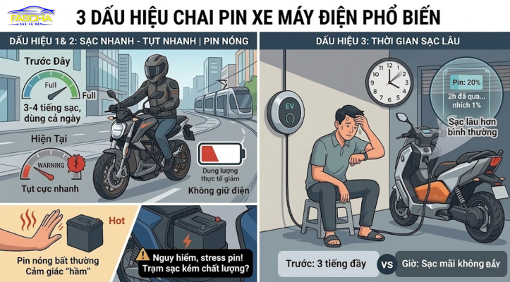 Fascha pin xe điện xuống câp
