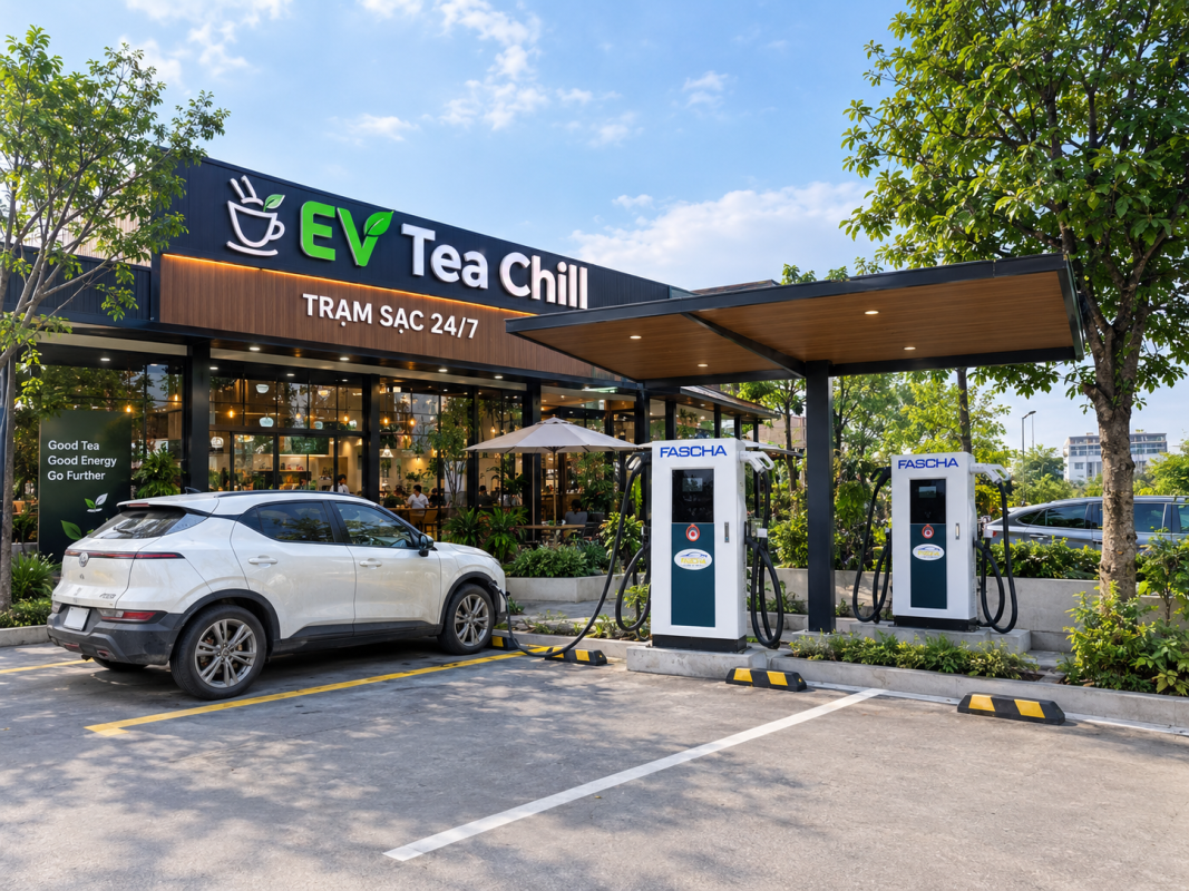 Lắp trạm sạc xe điện tại nhà hàng, quán cafe