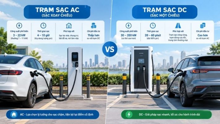 So sánh trạm sạc AC và sạc DC