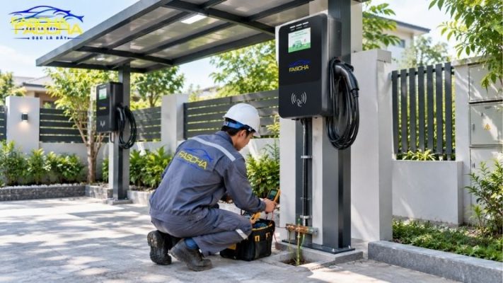lắp trụ sạc tại nhà ngoài trời